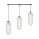 Austen Isaf - Three Light Linear Mini Pendant Clear Ribbed Polished Chrome Finish with Frosted