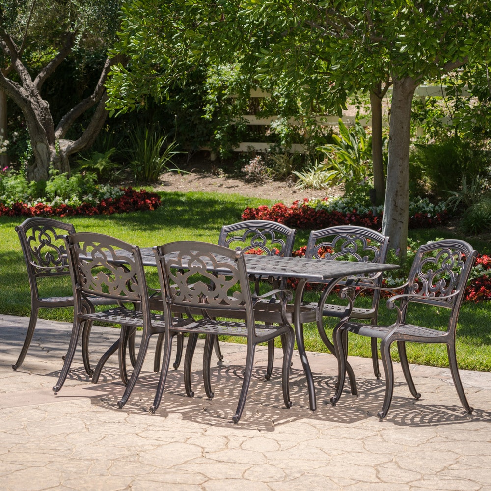 Austin Outdoor 7-piece Cast Aluminum Rectangle Dining Set by Christopher Knight Home