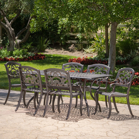 Austin Outdoor 7-piece Cast Aluminum Rectangle Dining Set by Christopher Knight Home
