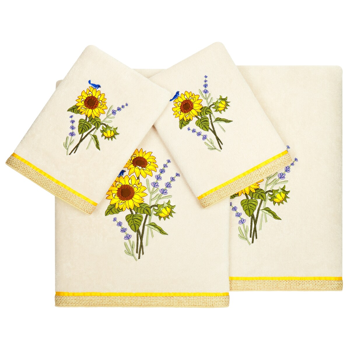 Authentic Hotel and Spa 100% Turkish Cotton Girasol 4PC Embellished Towel Set