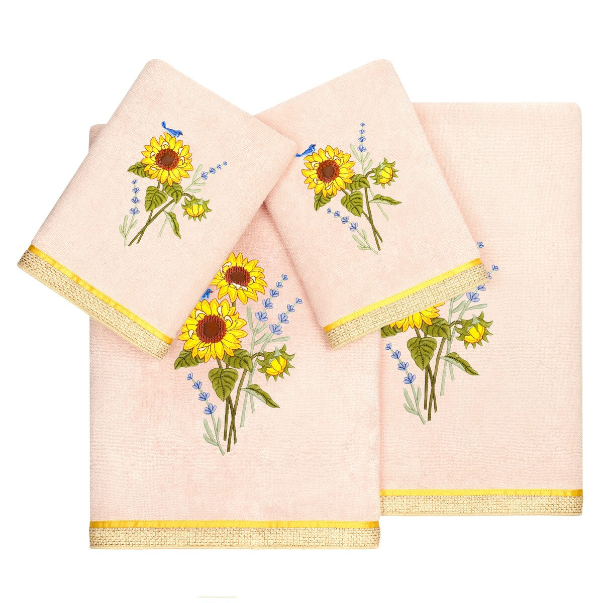 Authentic Hotel and Spa 100% Turkish Cotton Girasol 4PC Embellished Towel Set
