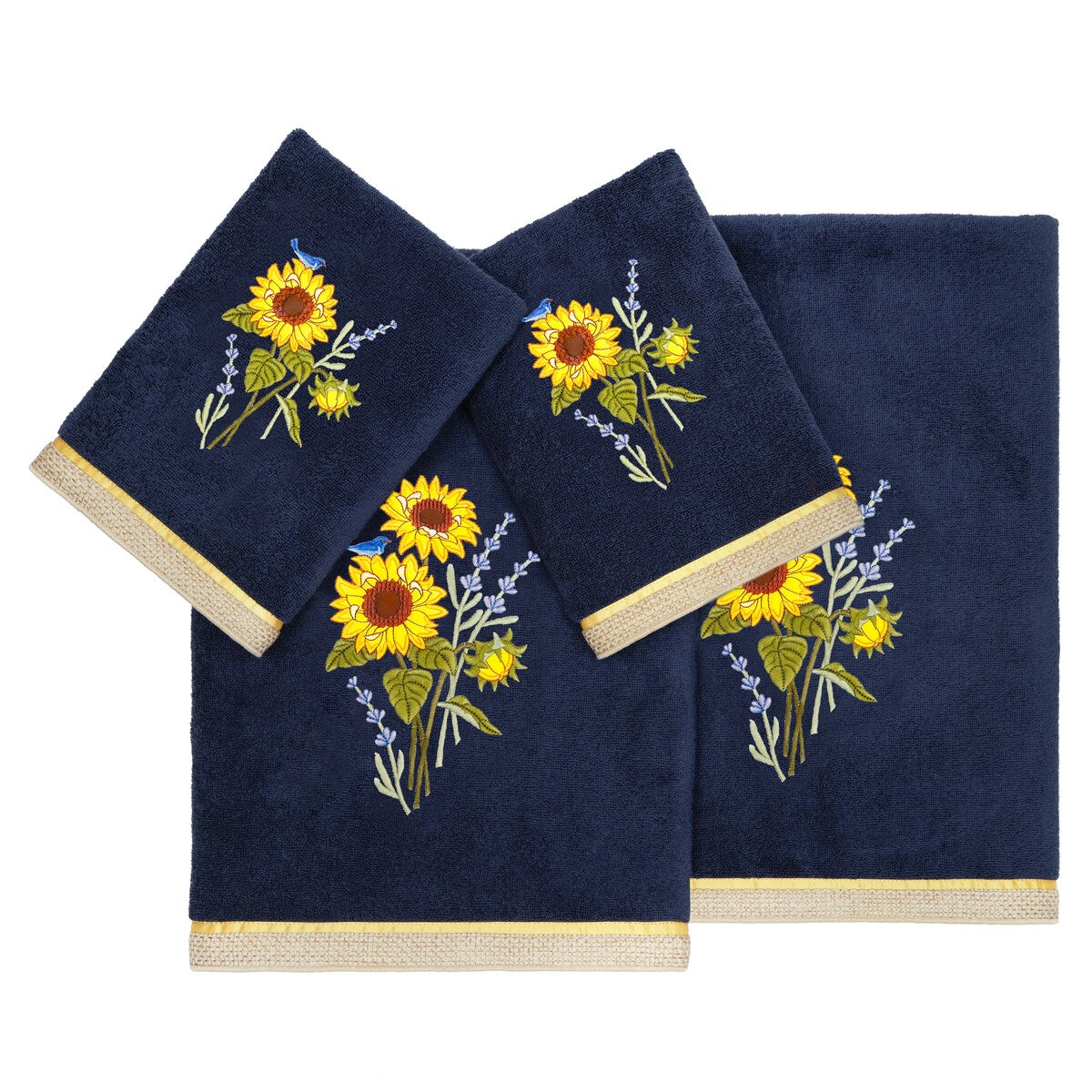 Authentic Hotel and Spa 100% Turkish Cotton Girasol 4PC Embellished Towel Set