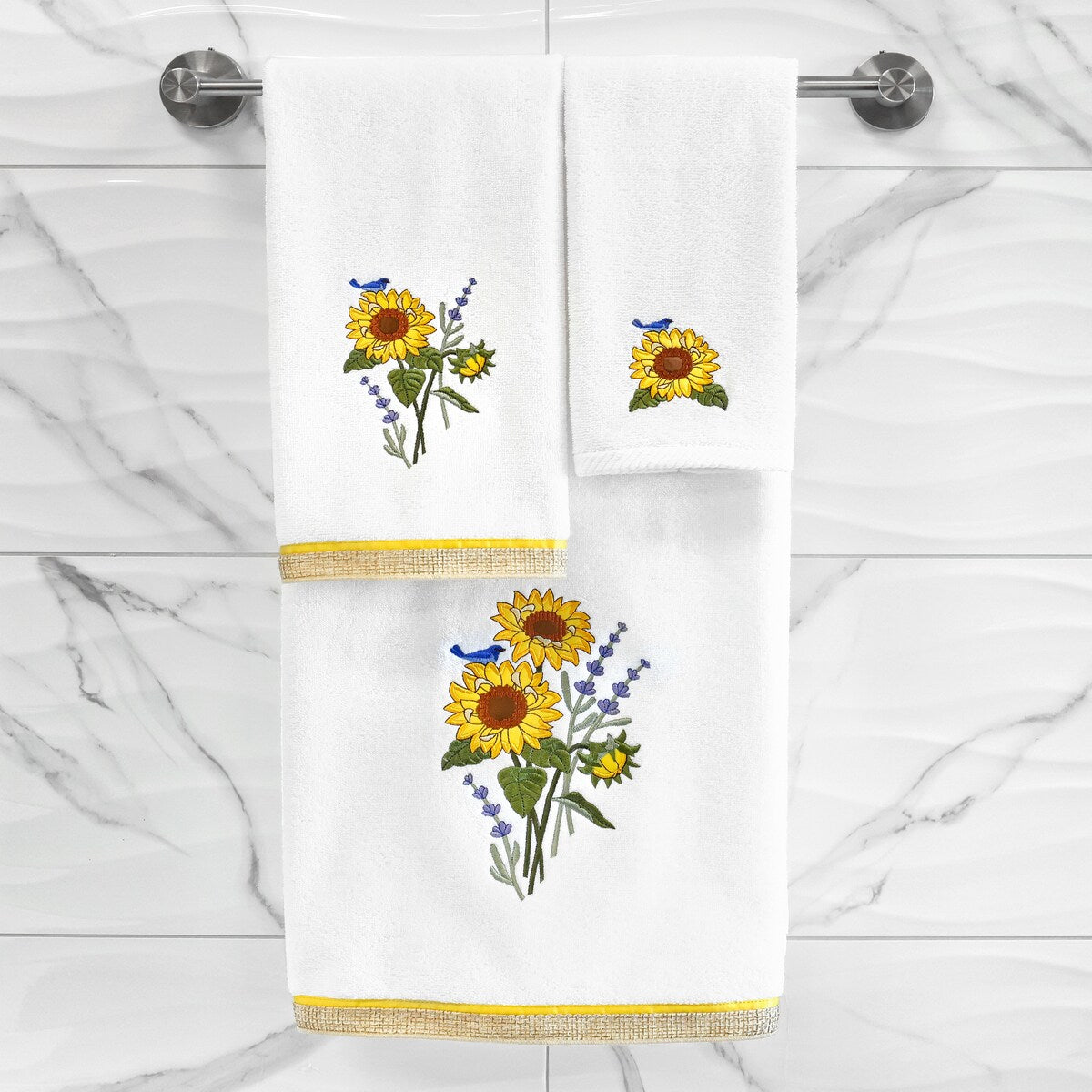 Authentic Hotel and Spa 100% Turkish Cotton Girasol 4PC Embellished Towel Set