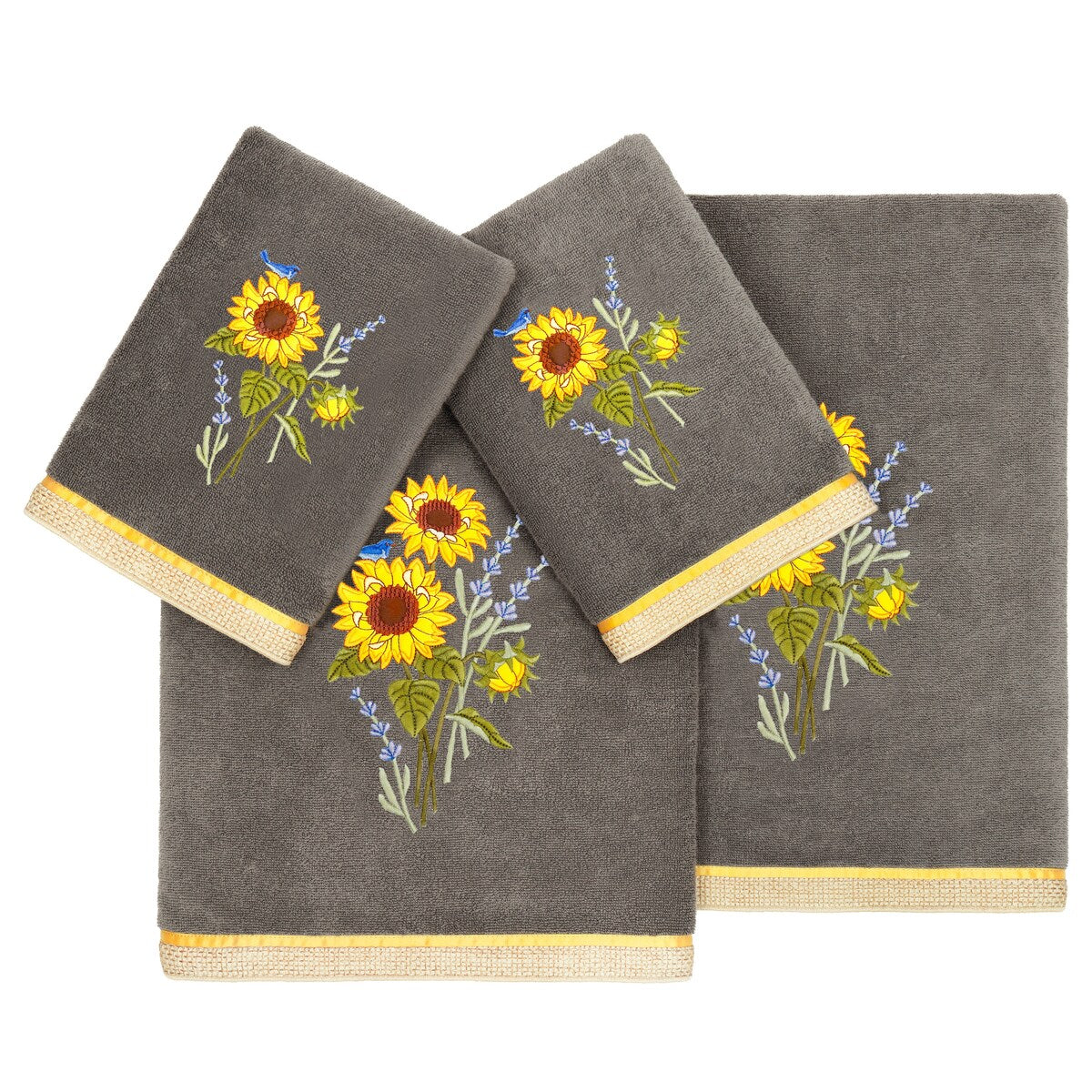 Authentic Hotel and Spa 100% Turkish Cotton Girasol 4PC Embellished Towel Set