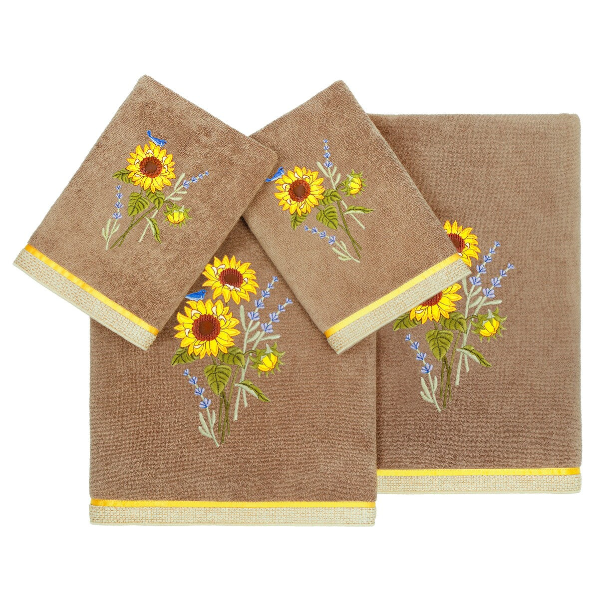 Authentic Hotel and Spa 100% Turkish Cotton Girasol 4PC Embellished Towel Set