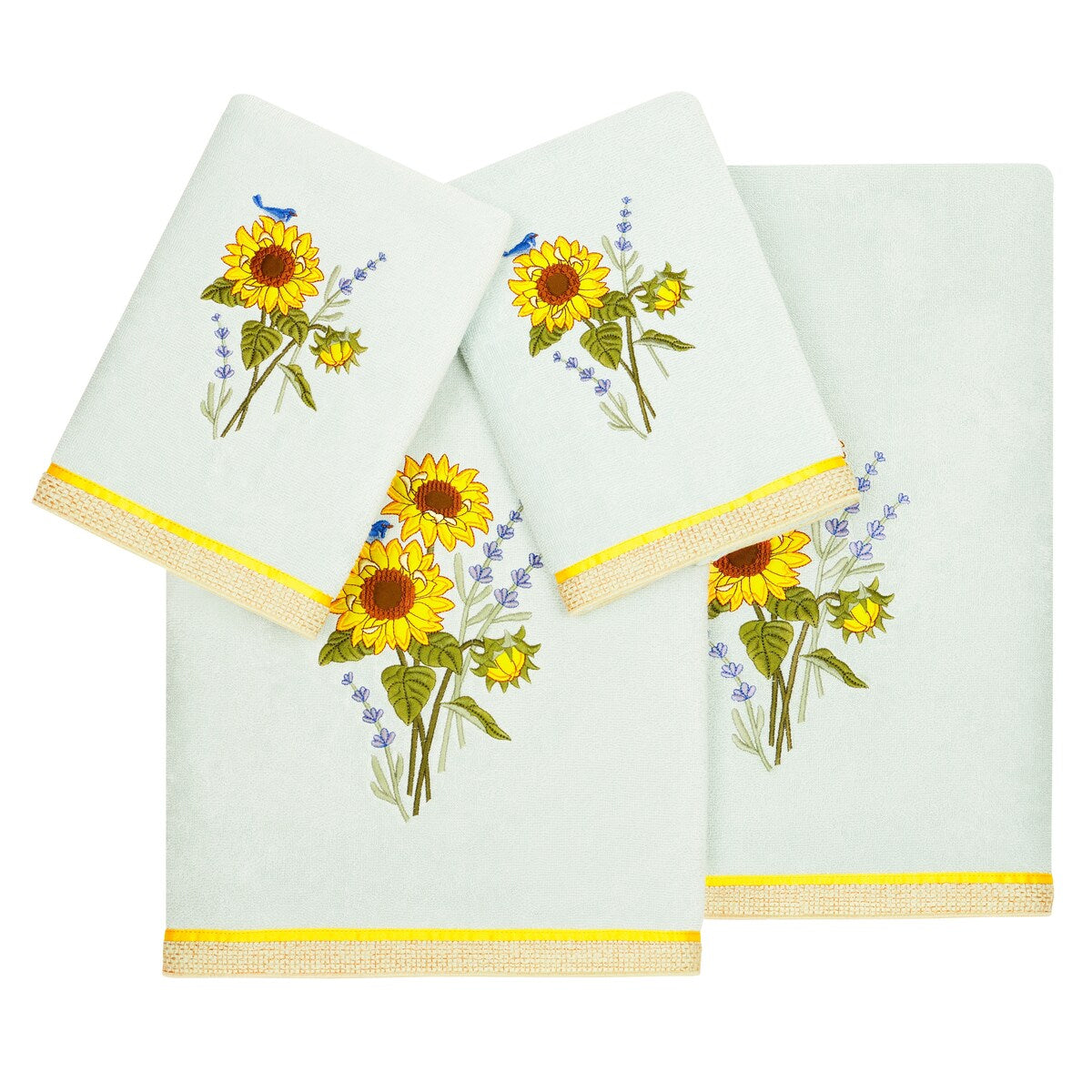 Authentic Hotel and Spa 100% Turkish Cotton Girasol 4PC Embellished Towel Set