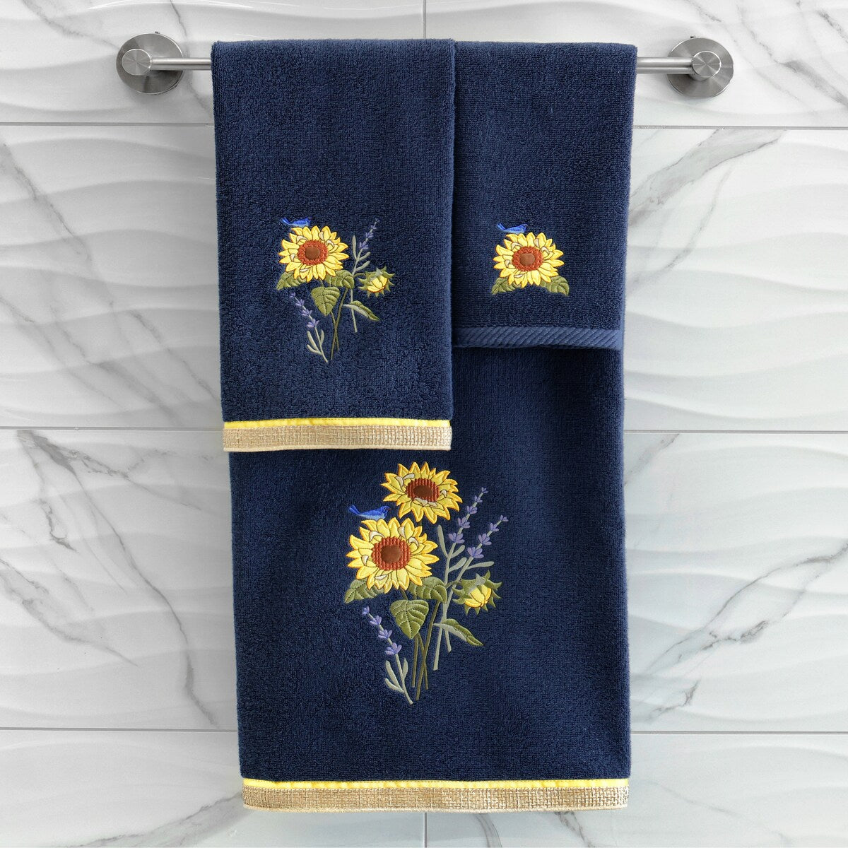 Authentic Hotel and Spa 100% Turkish Cotton Girasol 4PC Embellished Towel Set