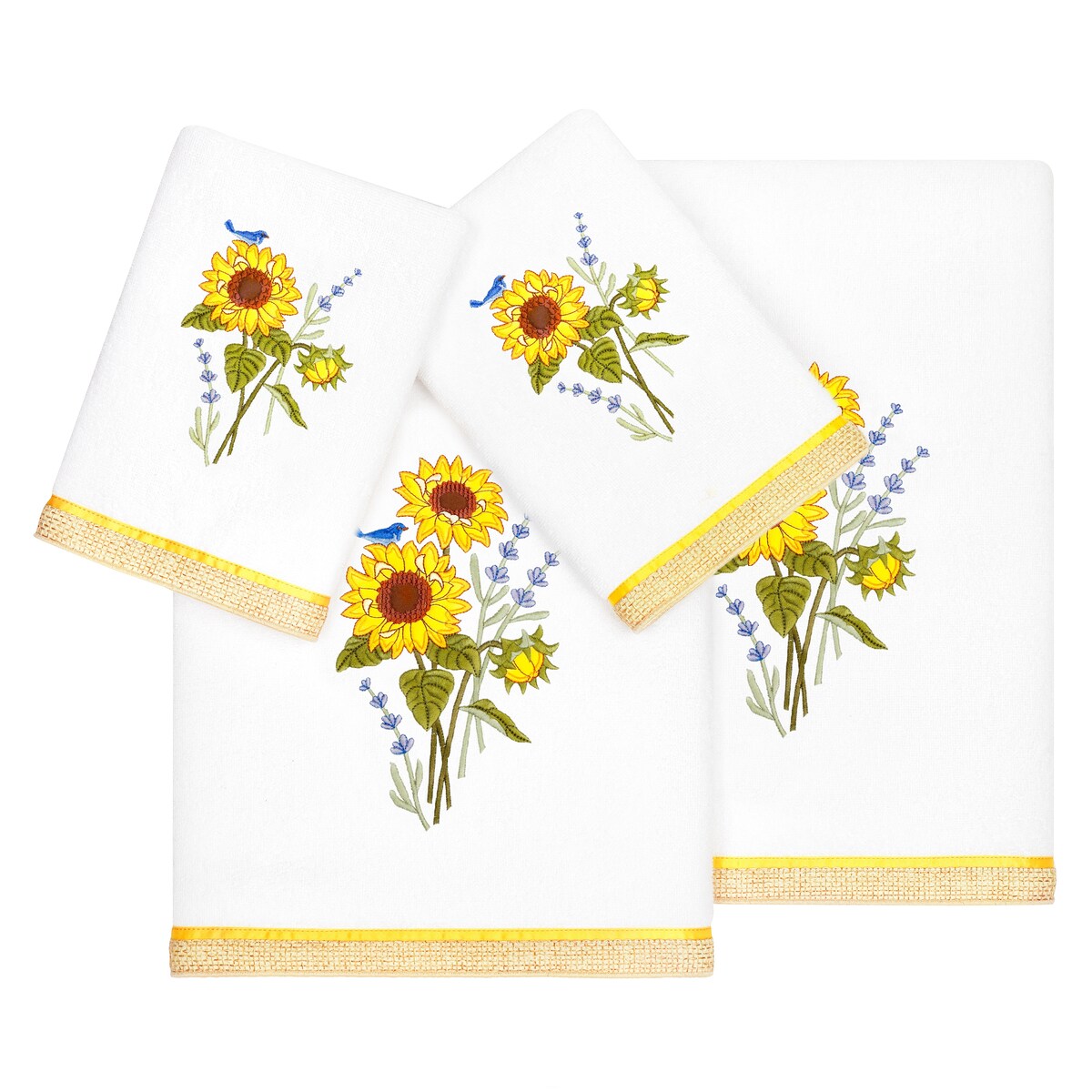 Authentic Hotel and Spa 100% Turkish Cotton Girasol 4PC Embellished Towel Set