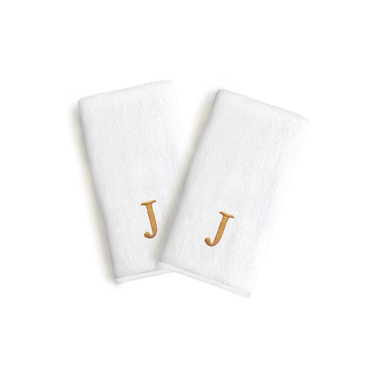 Authentic Hotel and Spa 2-piece White Turkish Cotton Hand Towels with Gold Block Monogrammed Initial