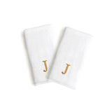 Authentic Hotel and Spa 2-piece White Turkish Cotton Hand Towels with Gold Block Monogrammed Initial