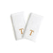 Authentic Hotel and Spa 2-piece White Turkish Cotton Hand Towels with Gold Block Monogrammed Initial