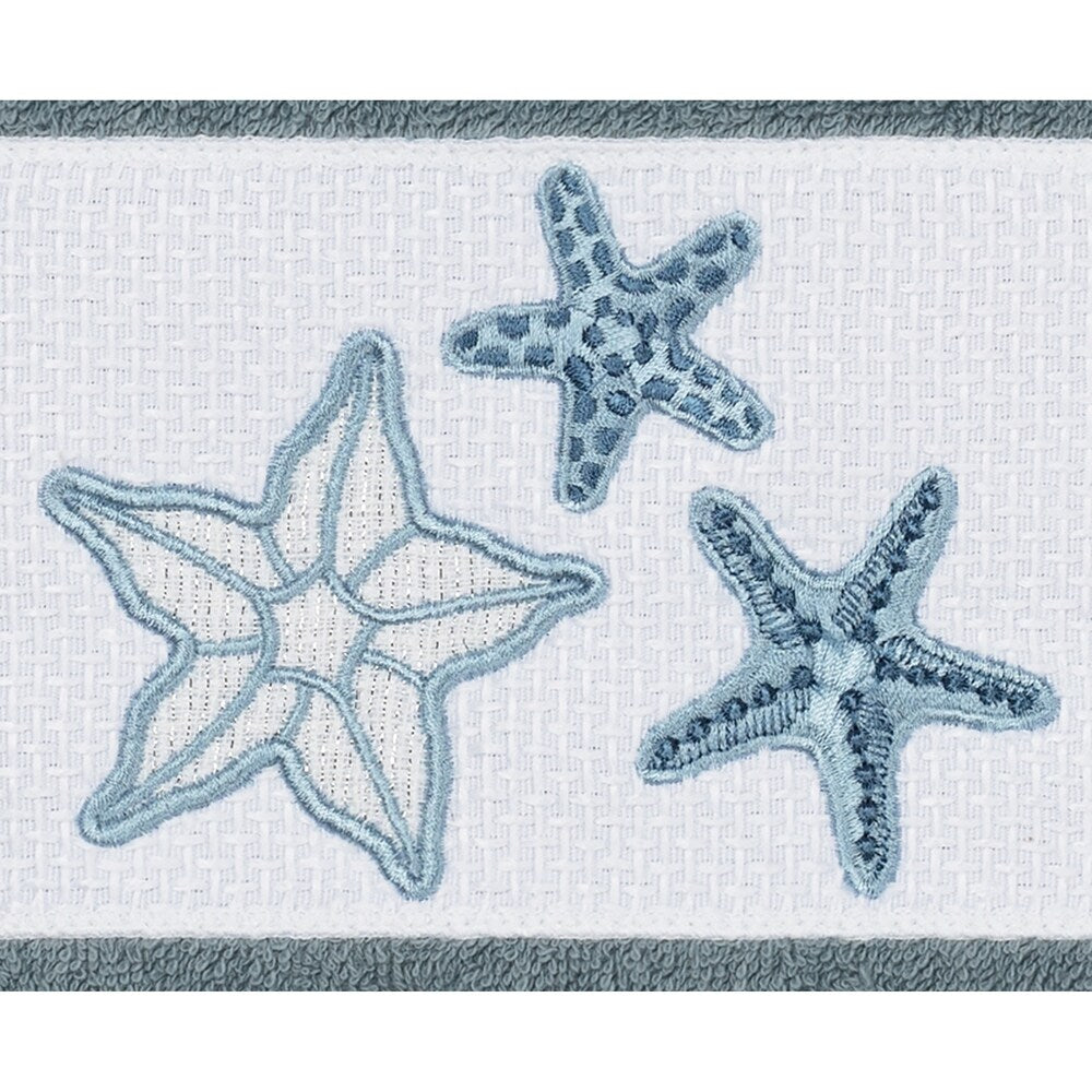 Authentic Hotel and Spa Teal Blue Turkish Cotton Starfish Embroidered 3 piece Towel Set
