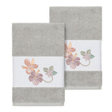 Authentic Hotel and Spa Turkish Cotton Floral Vine Embroidered Light Grey 2-piece Towel Hand Set