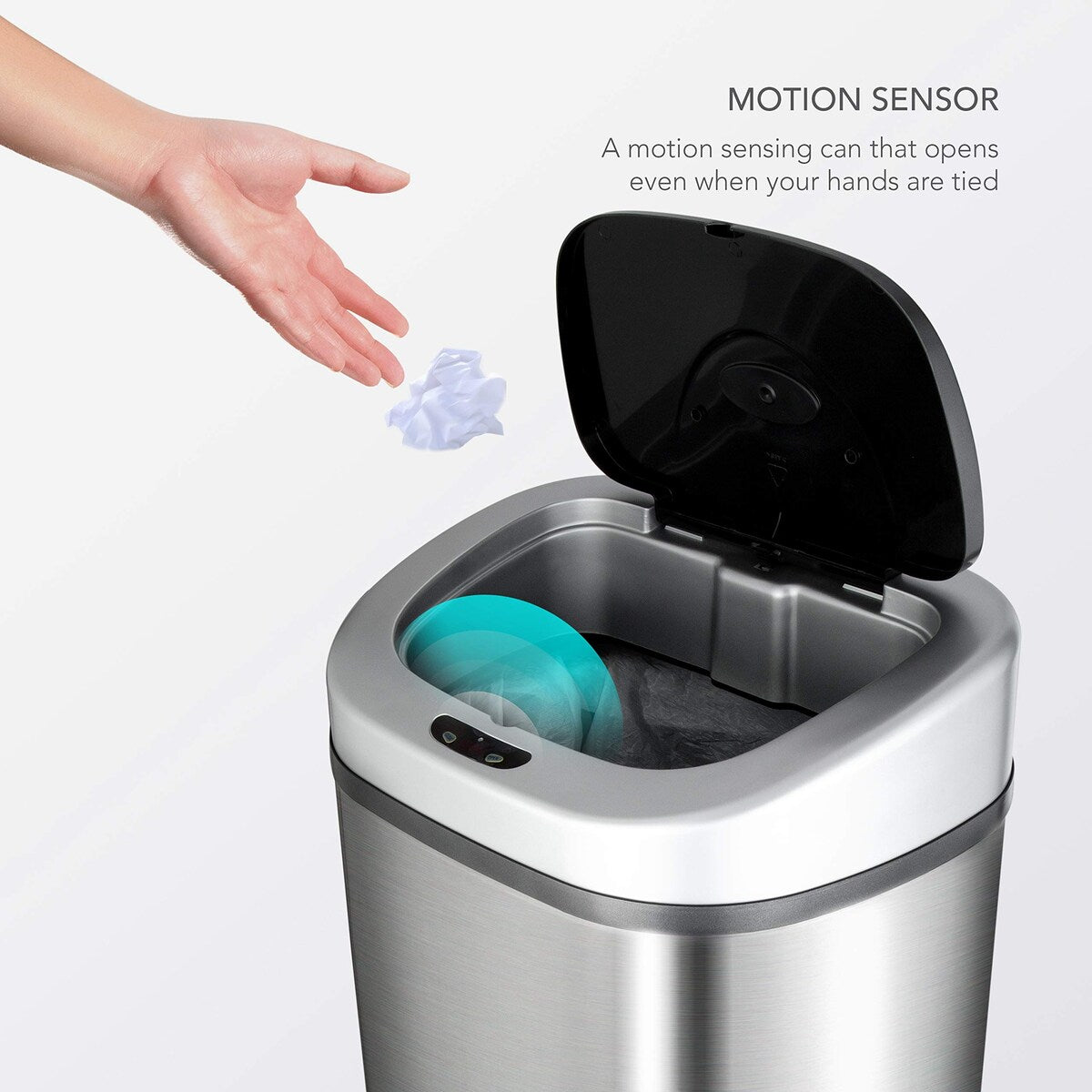 Automatic Touchless Infrared Motion Sensor Trash Can with Stainless Steel Base & Oval, Silver/Black Lid, 21 Gal