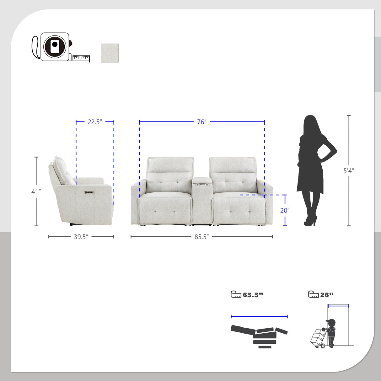 Autrey Fabric Power Double Reclining Loveseat with Center Console