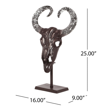 Autrey Indoor Aluminum Handcrafted Bull Skull Wall Decor with Stand by Christopher Knight Home