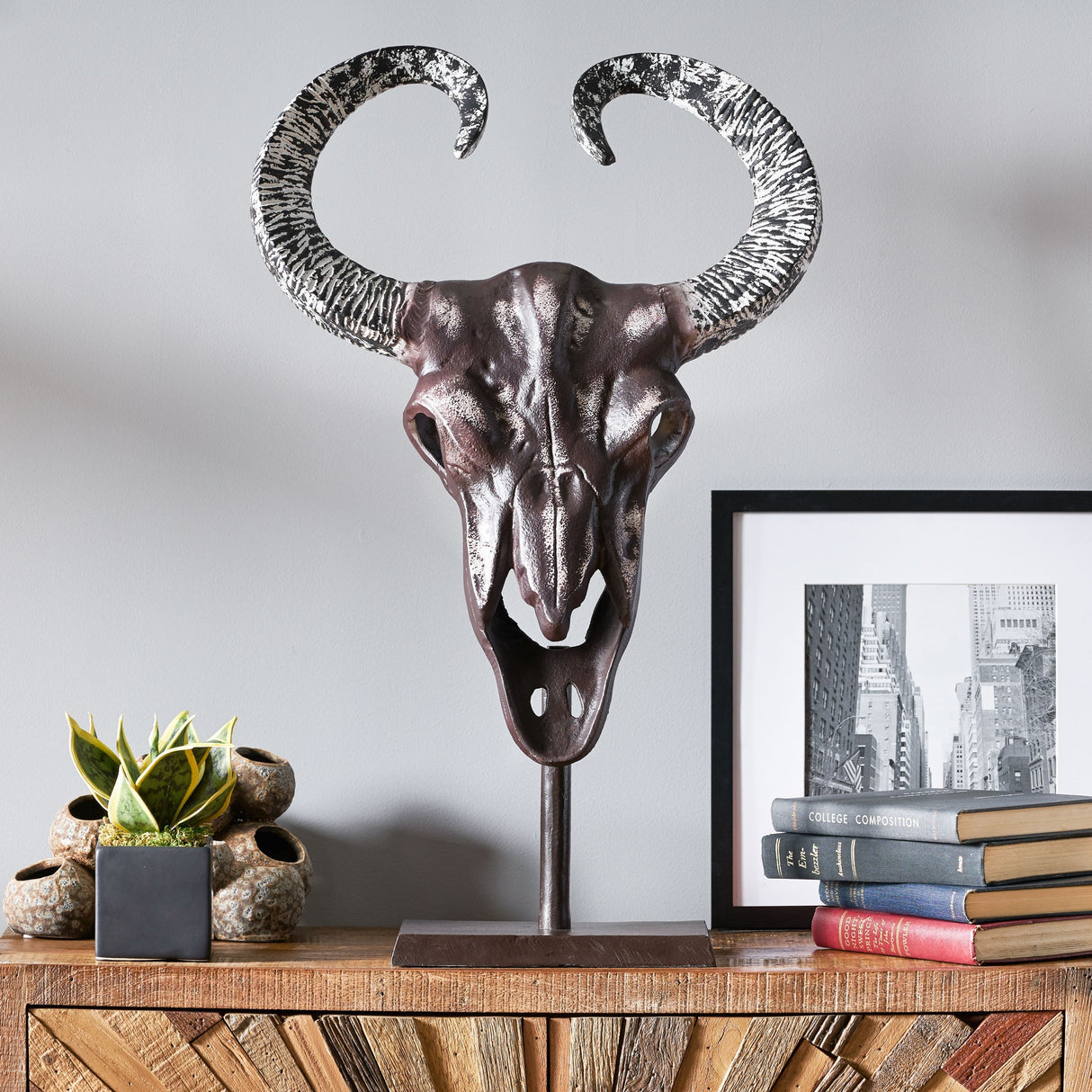 Autrey Indoor Aluminum Handcrafted Bull Skull Wall Decor with Stand by Christopher Knight Home