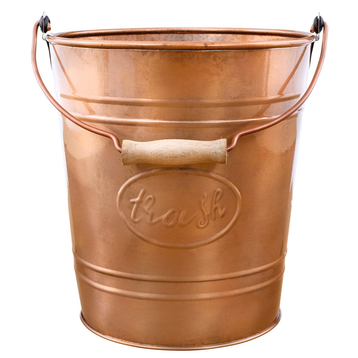 Autumn Alley Farmhouse Bathroom Trash Can Rustic Galvanized Trash Can Bucket with Wooden Handle for Rustic Bathroom 7 Liters