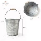Autumn Alley Farmhouse Bathroom Trash Can Rustic Galvanized Trash Can Bucket with Wooden Handle for Rustic Bathroom 7 Liters