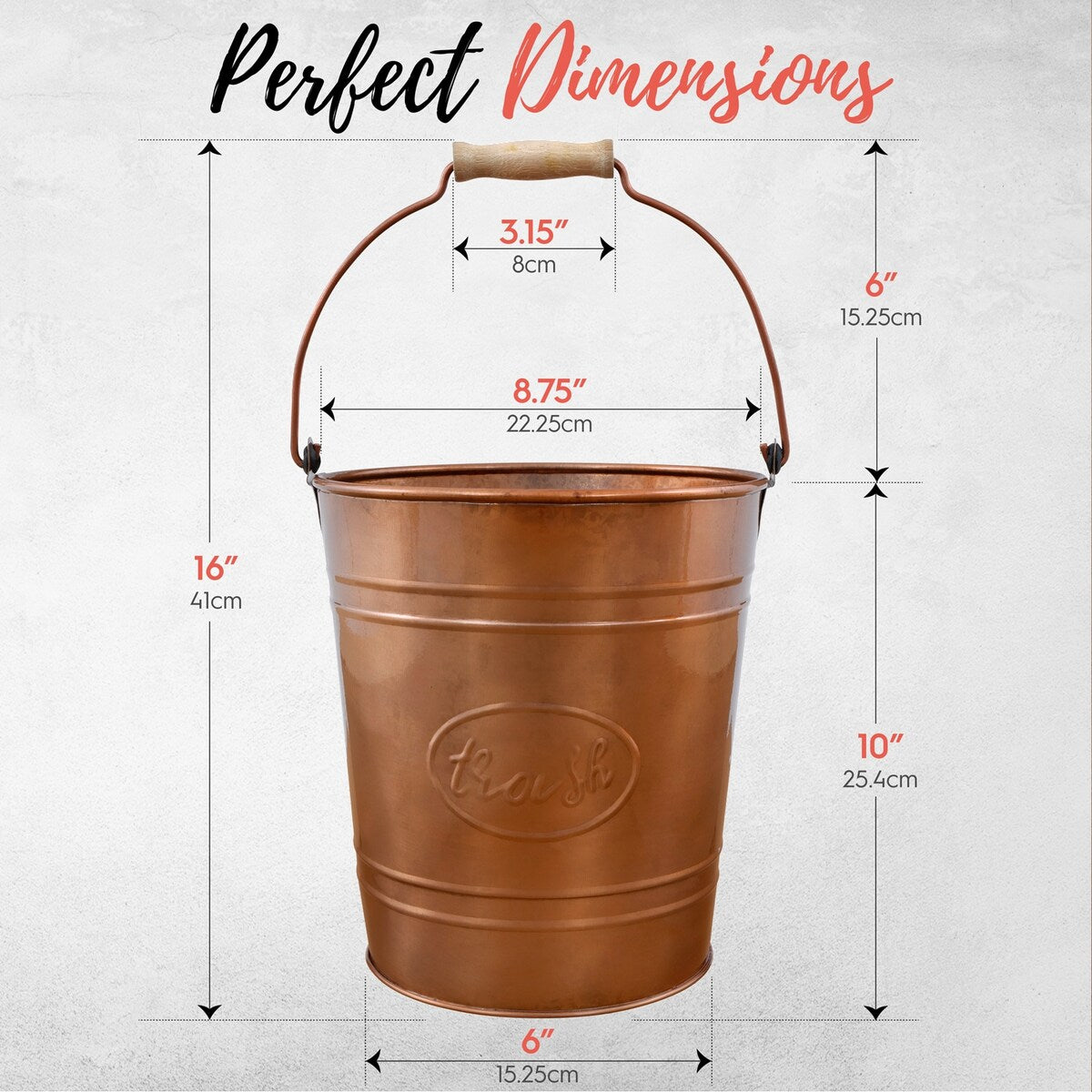 Autumn Alley Farmhouse Bathroom Trash Can Rustic Galvanized Trash Can Bucket with Wooden Handle for Rustic Bathroom 7 Liters