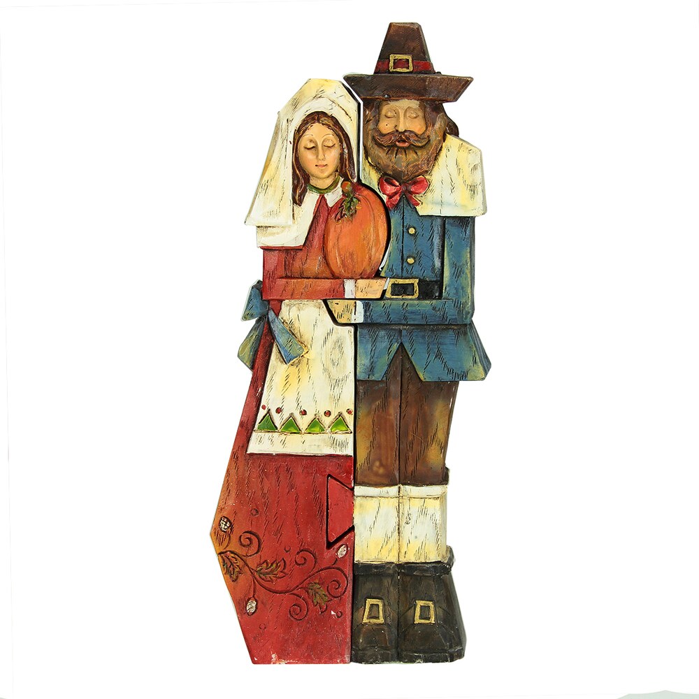 Autumn Harvest 9-inch Thanksgiving Pilgrim Couple Puzzle Figure