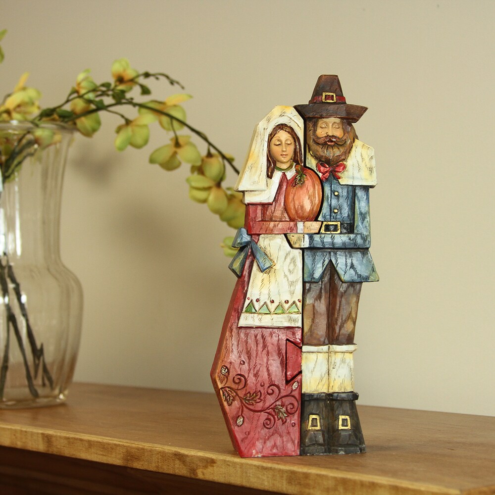 Autumn Harvest 9-inch Thanksgiving Pilgrim Couple Puzzle Figure