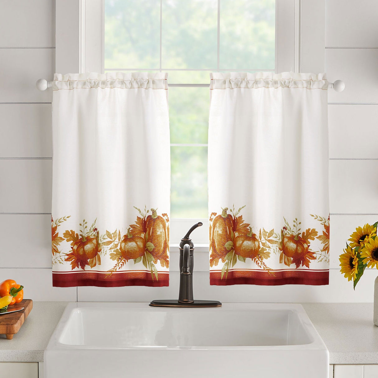 Autumn Pumpkin Grove Fall Kitchen Curtain Valance and Tier Set - 60x36