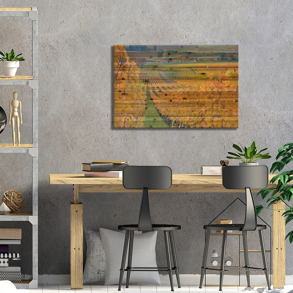 Autumn Vineyard Landscape, Stoller Family Estate, Yamhill County, Oregon, USA Print On Wood by Janis Miglavs - Multi-Color