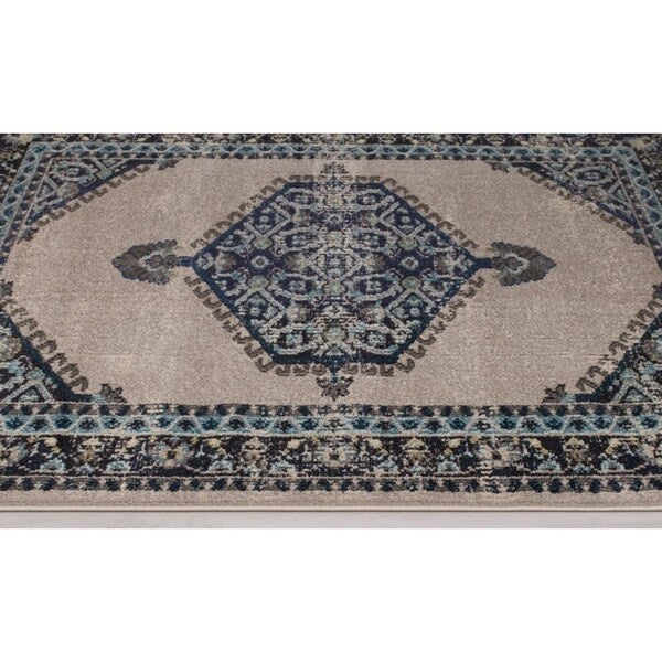 Avalon Rugs Creamy Vintage Bohemian Gypsy Collection Area Rug Runner 2'x7' Bone / Blue