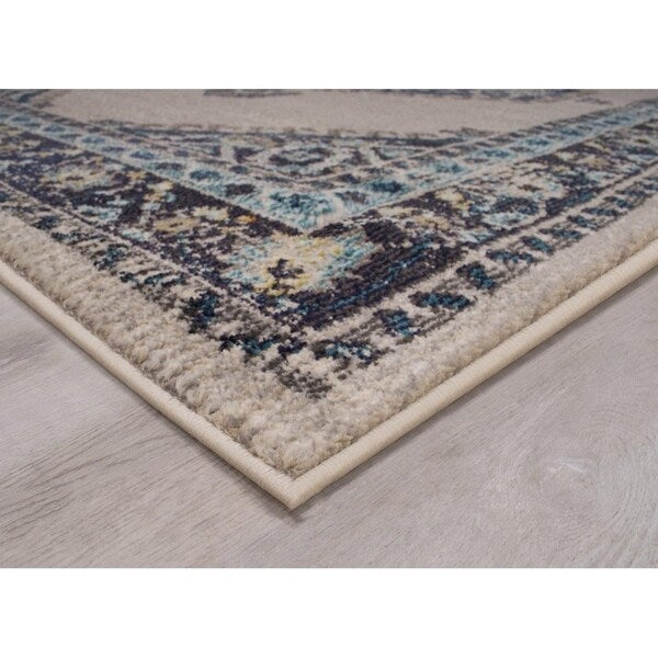 Avalon Rugs Creamy Vintage Bohemian Gypsy Collection Area Rug Runner 2'x7' Bone / Blue