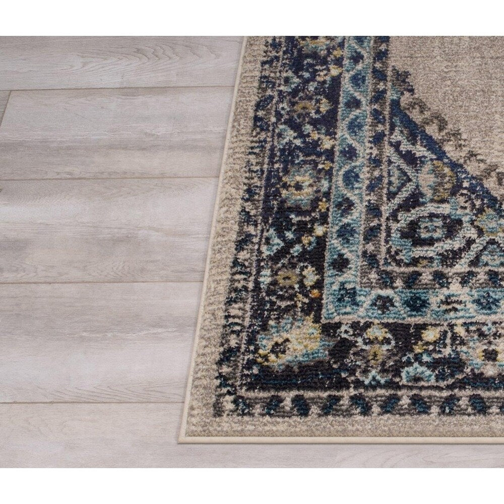 Avalon Rugs Creamy Vintage Bohemian Gypsy Collection Area Rug Runner 2'x7' Bone / Blue