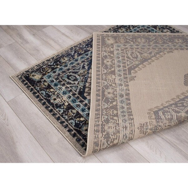 Avalon Rugs Creamy Vintage Bohemian Gypsy Collection Area Rug Runner 2'x7' Bone / Blue