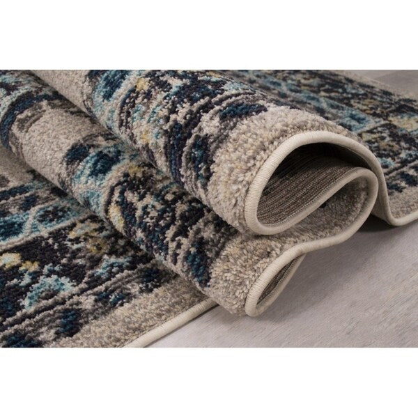Avalon Rugs Creamy Vintage Bohemian Gypsy Collection Area Rug Runner 2'x7' Bone / Blue