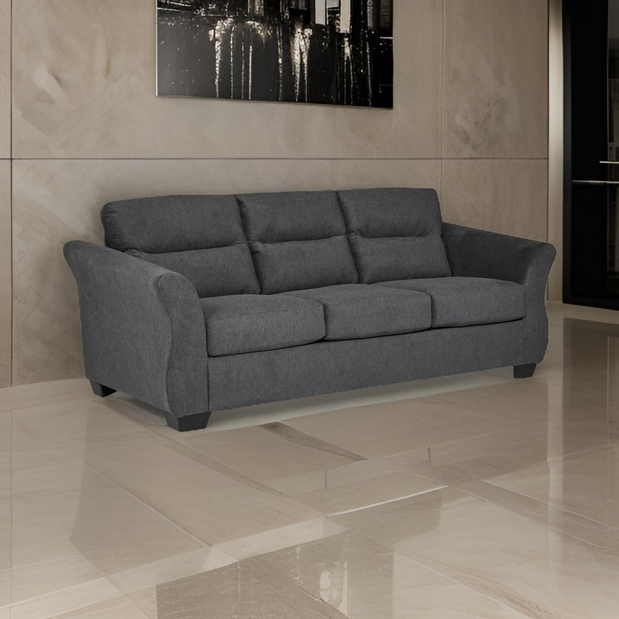 Avel 88 Inch Queen Sofa Sleeper, Curved Tapered Arms, Dark Gray Polyes