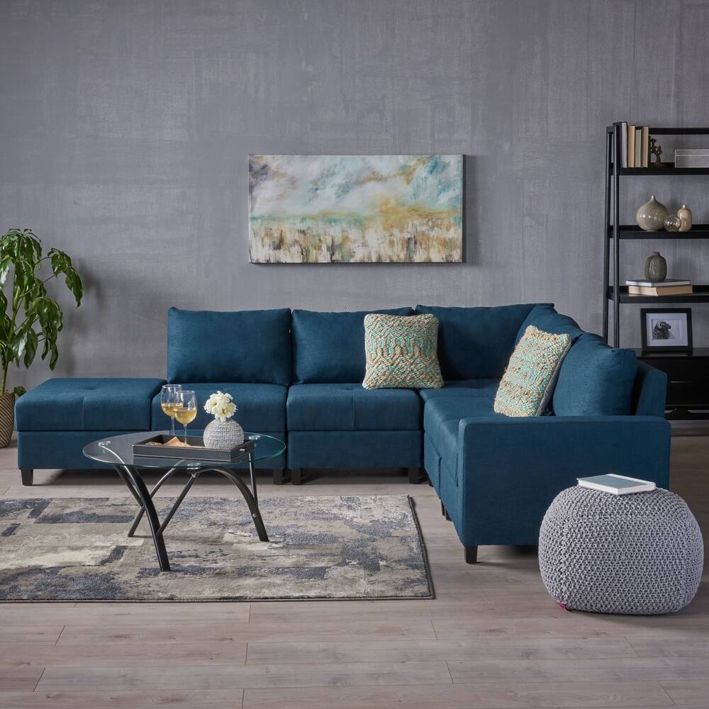 Avellino 5-Seater Hidden Storage Compartments Fabric Chaise Sectional Sofa Set by Christopher Knight Home