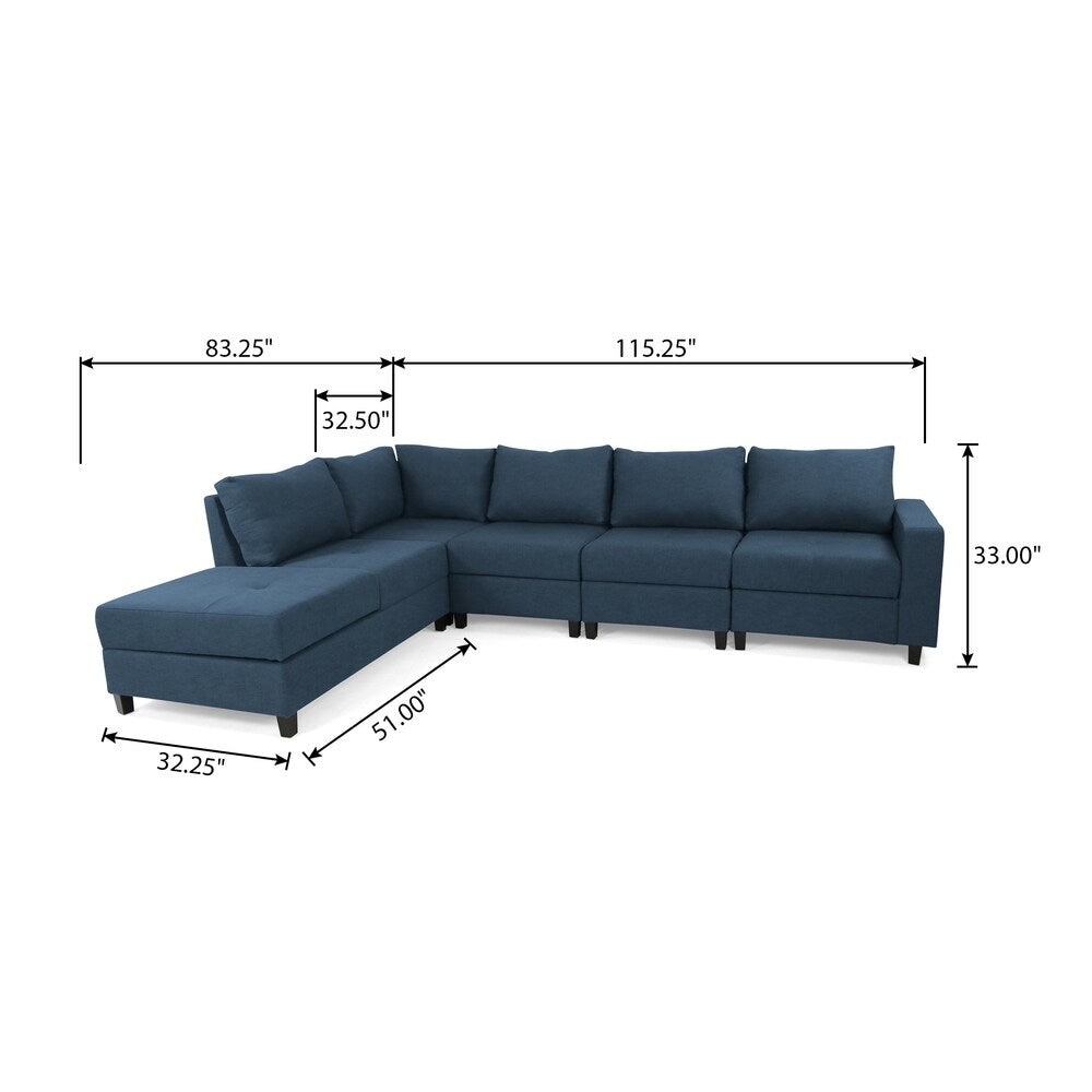 Avellino 5-Seater Hidden Storage Compartments Fabric Chaise Sectional Sofa Set by Christopher Knight Home