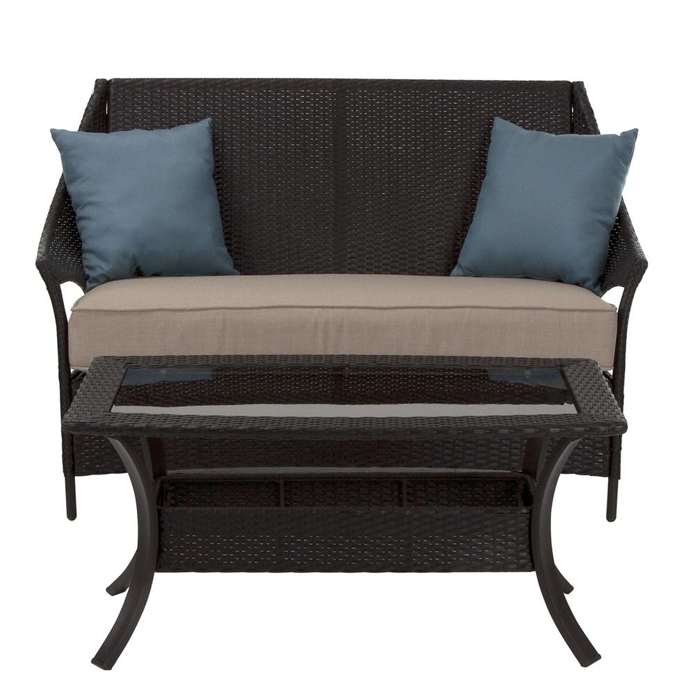 Avenue Greene Dark Brown Outdoor Loveseat and Coffee Table