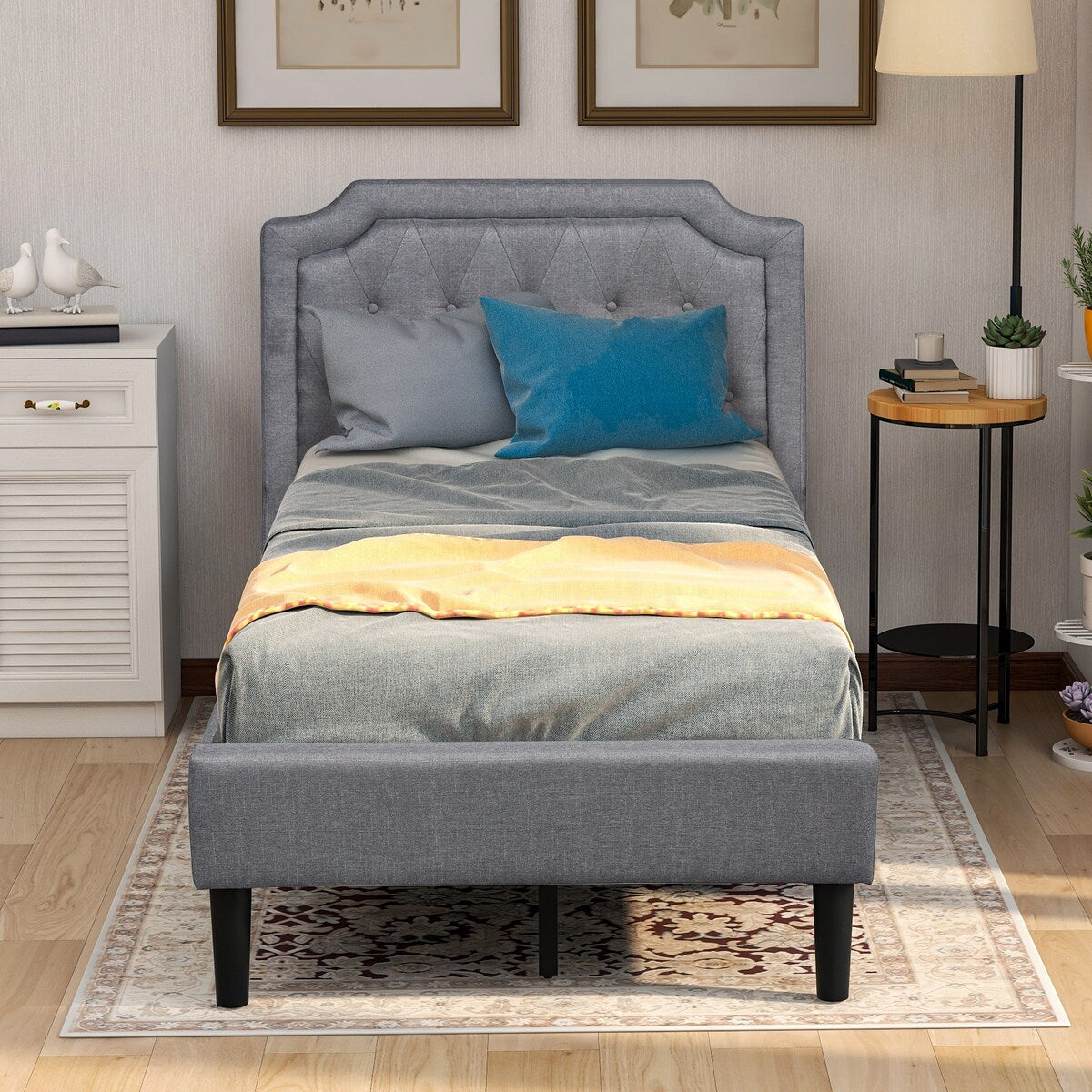 Avery Twin Size Upholstered Scalloped Linen Platform Bed