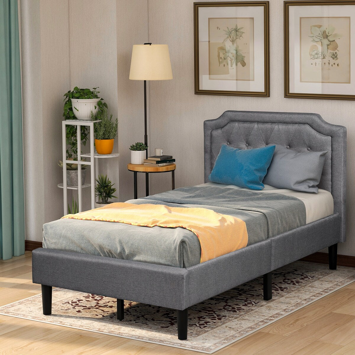 Avery Twin Size Upholstered Scalloped Linen Platform Bed