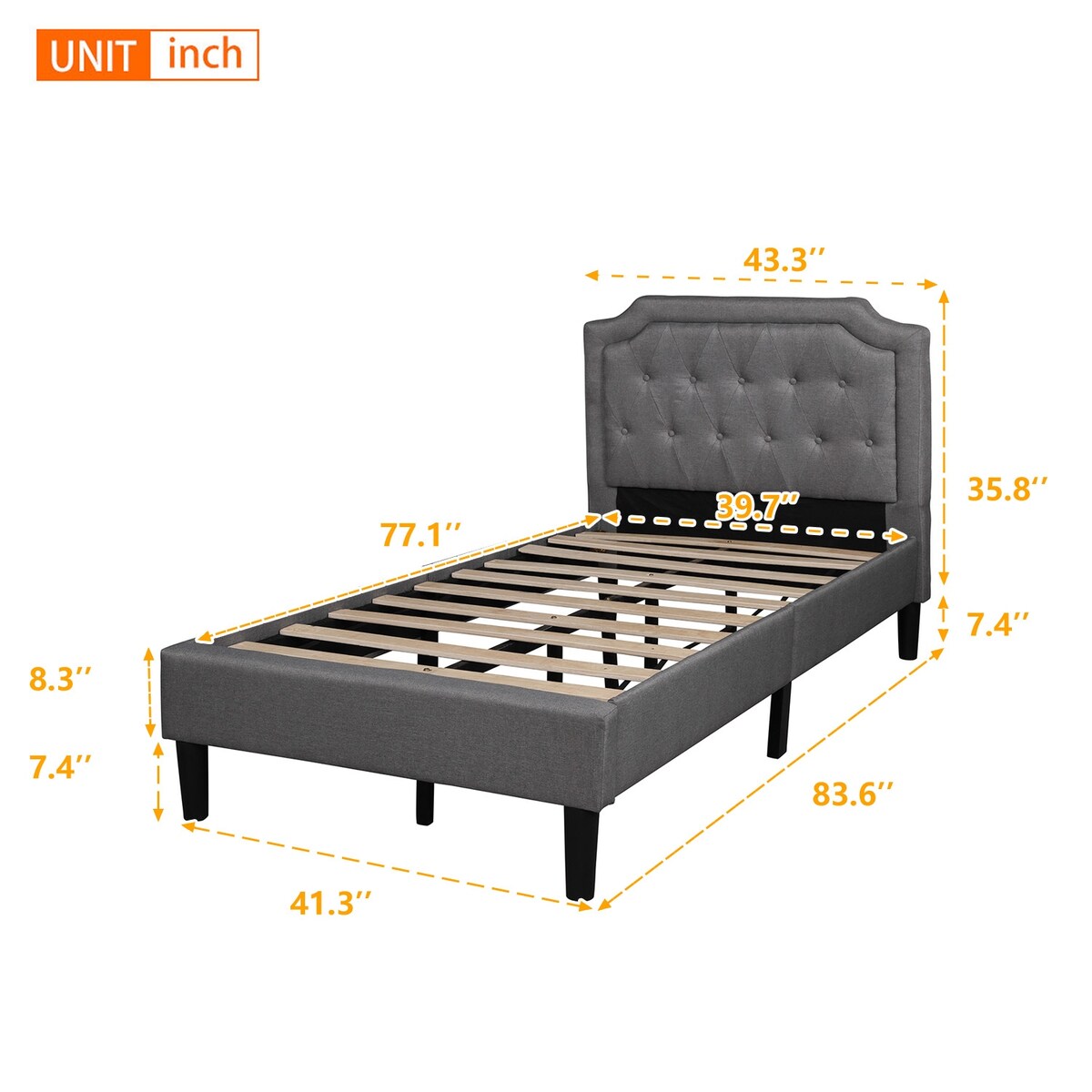 Avery Twin Size Upholstered Scalloped Linen Platform Bed
