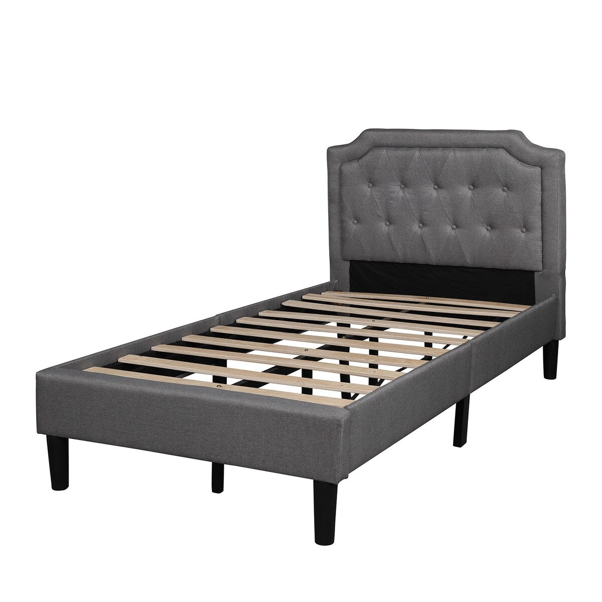 Avery Twin Size Upholstered Scalloped Linen Platform Bed