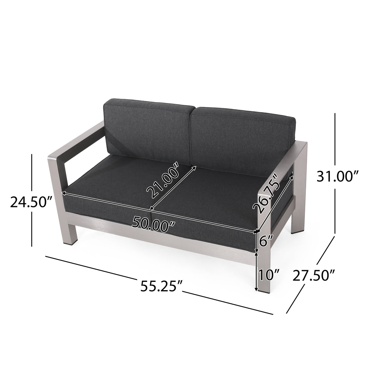 Aviara Aluminum Loveseat and Coffee Table by Christopher Knight Home