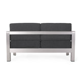 Aviara Outdoor 4-Seater Aluminum Chat Set with Tempered Glass-Topped Coffee Table by Christopher Knight Home