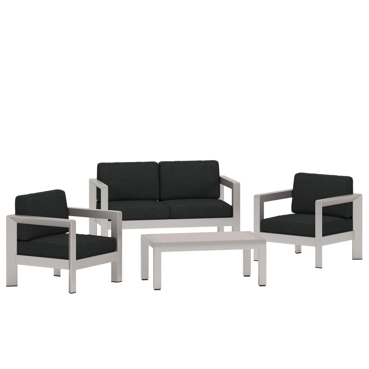 Aviara Outdoor 4-Seater Aluminum Chat Set with Tempered Glass-Topped Coffee Table by Christopher Knight Home