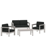 Aviara Outdoor 4-Seater Aluminum Chat Set with Tempered Glass-Topped Coffee Table by Christopher Knight Home