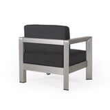 Aviara Outdoor 4-Seater Aluminum Chat Set with Tempered Glass-Topped Coffee Table by Christopher Knight Home