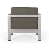 Aviara Outdoor 4-Seater Aluminum Chat Set with Tempered Glass-Topped Coffee Table by Christopher Knight Home