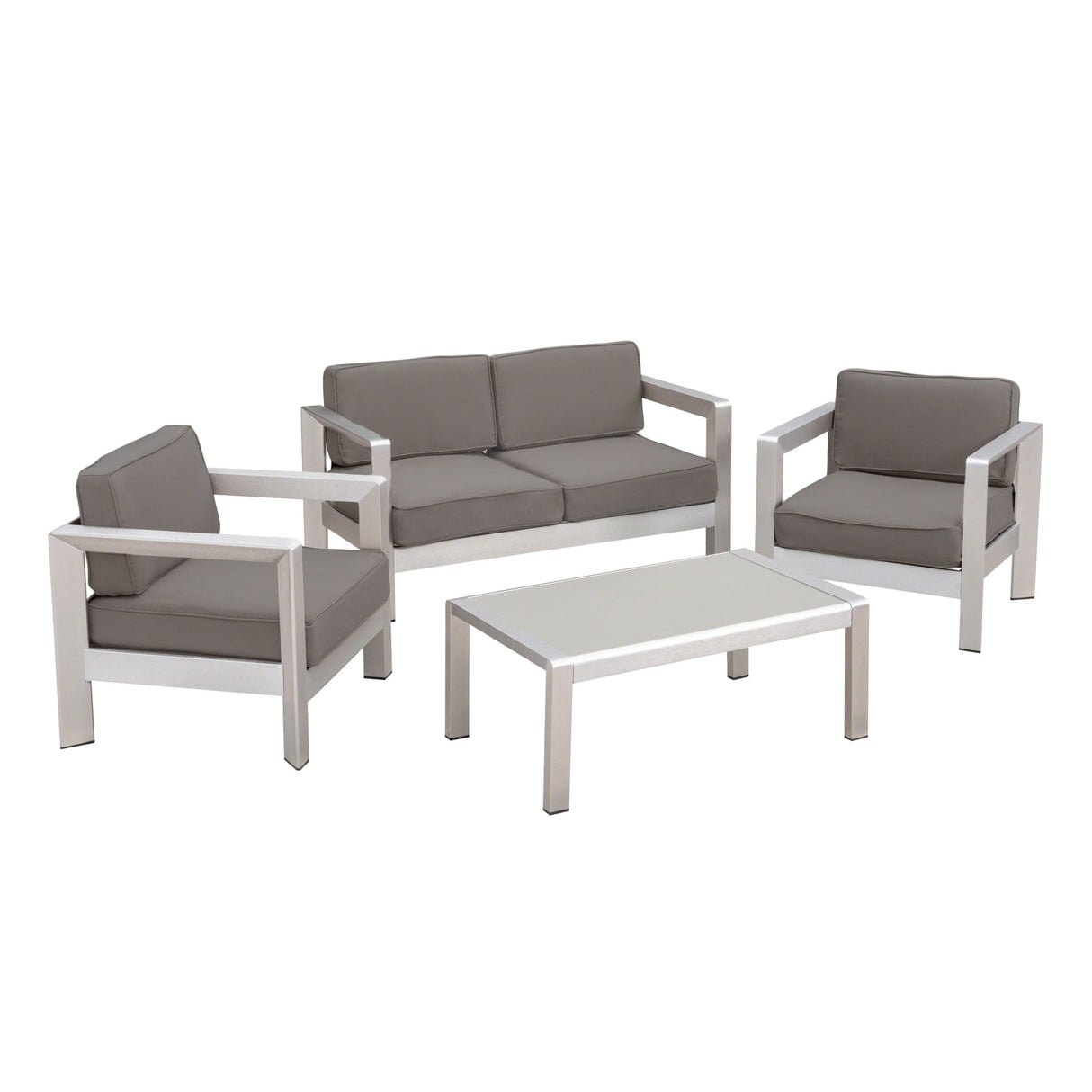 Aviara Outdoor 4-Seater Aluminum Chat Set with Tempered Glass-Topped Coffee Table by Christopher Knight Home