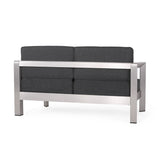 Aviara Outdoor 4-Seater Aluminum Chat Set with Tempered Glass-Topped Coffee Table by Christopher Knight Home