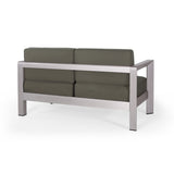 Aviara Outdoor 4-Seater Aluminum Chat Set with Tempered Glass-Topped Coffee Table by Christopher Knight Home